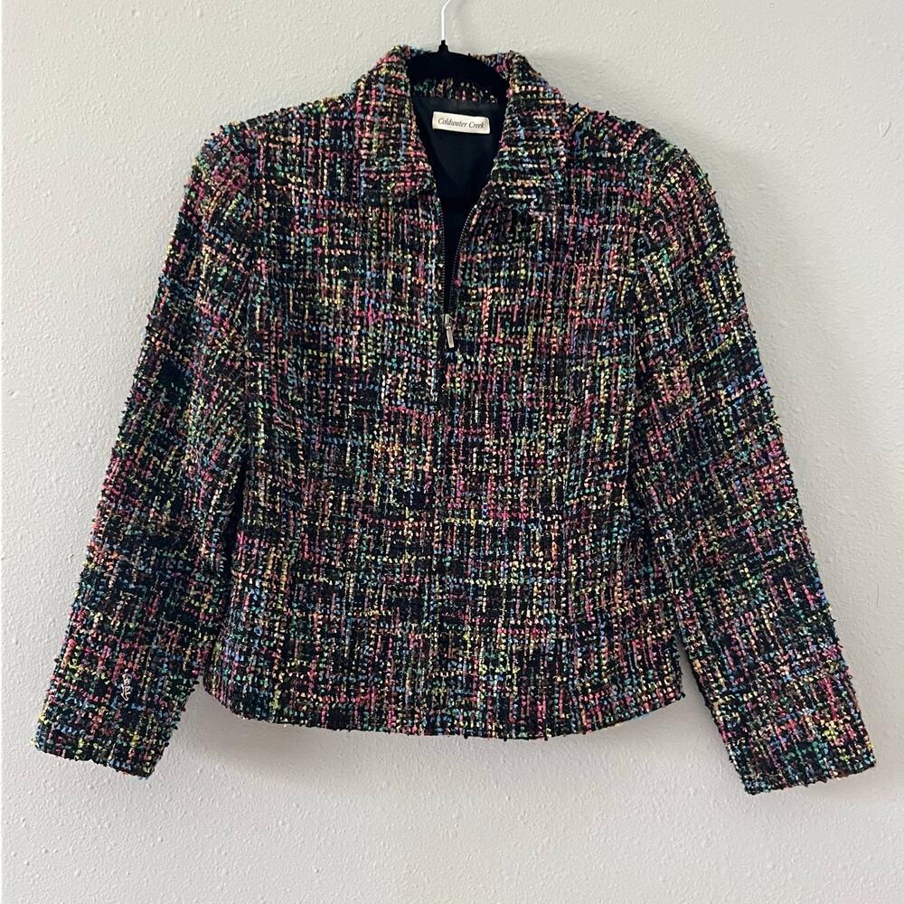 Coldwater Creek Multicolor Black Bouclé Zip Jacket Tweed Size 10 Petite‎